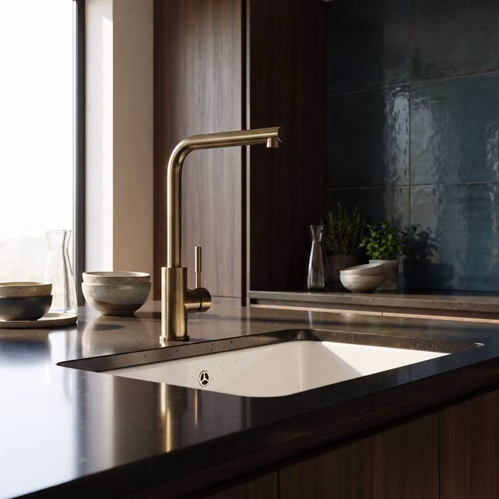 Balterley L-Neck Kitchen Sink Mixer Tap in Brushed Antique Brass and Brown – 4