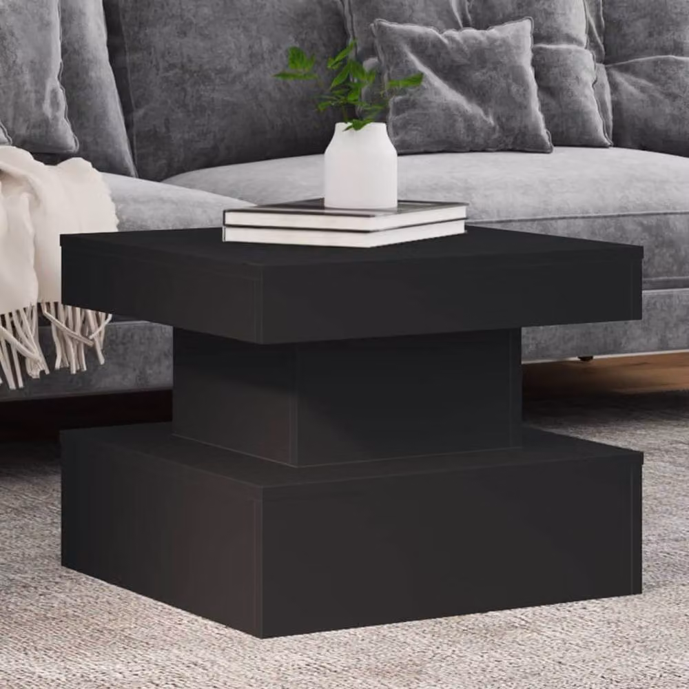 Berkfield Home Modern Black Square Coffee Table with LED Lights W/D/H: 50 x 50 x 40 cm – 2