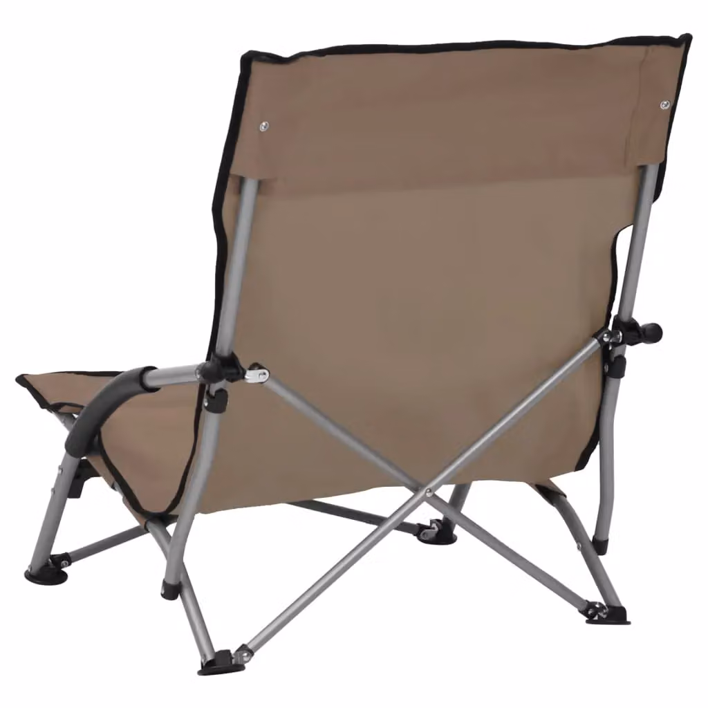 Berkfield Home Set of 2 Folding Beach Chairs in Beige Fabric with Powder Coated Steel Frame – 3