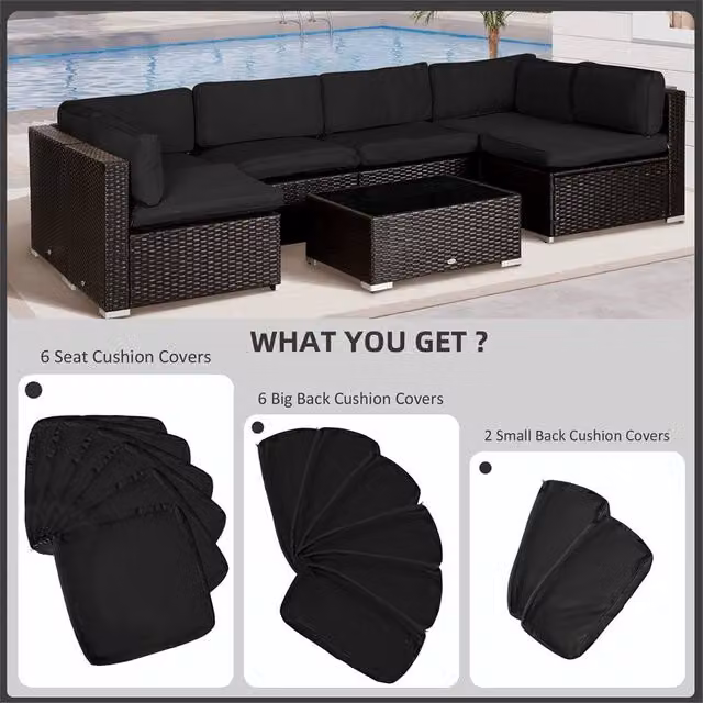 SPETLEK Outsunny Black Polyester Garden Rattan Sofa Cushion, W: 100 cm, L: 190 cm