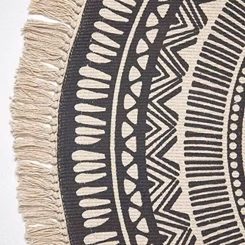 Homescapes Black and White Cotton Round Mandala Printed Rug with Fringes, Diameter: 130 cm – 4