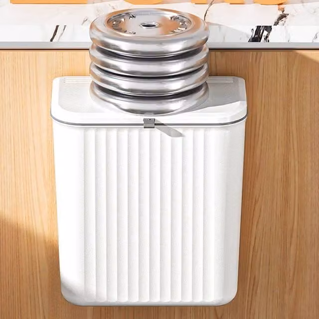 PAWNORA Hanging Kitchen Waste Bin with Flip Lid, White, 7 L – 1