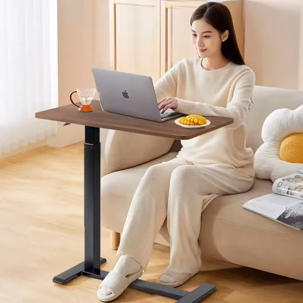 FORGEVIO Adjustable Height Medical Overbed Bedside Table with Castors in Brown – 4