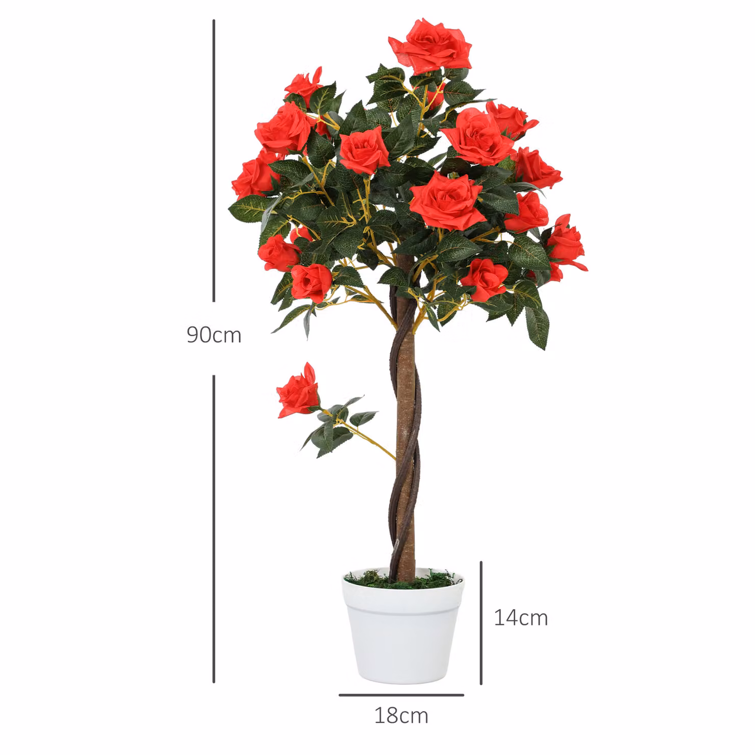 Outsunny Set of 2 Artificial White and Red Rose Plants in Pots, Height: 90 cm – 3