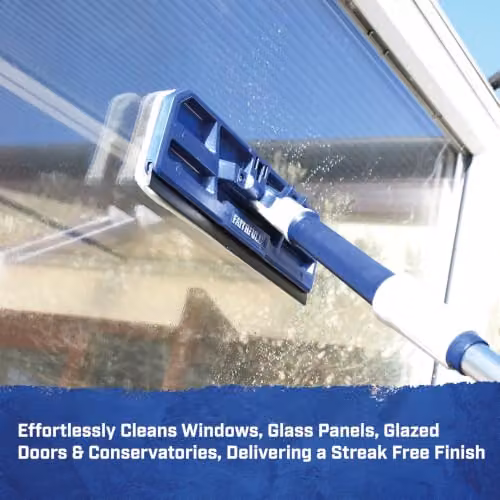 Faithfull Blue Water Flow Window Cleaning Mop with Squeegee and Refillable Microfibre Head – 6