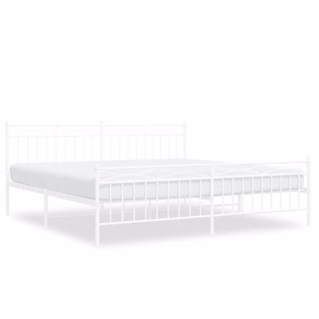 Berkfield Home Metal Bed Frame with Headboard and Footboard in White, W/D/H: 193 x 203 cm – 2