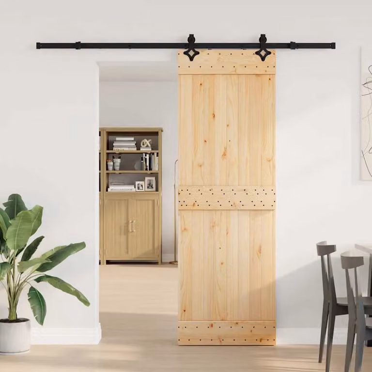 Berkfield Home Modern Sliding Door with Hardware Set, Solid Wood and Steel, Brown, W: 70 cm, H: 210 cm