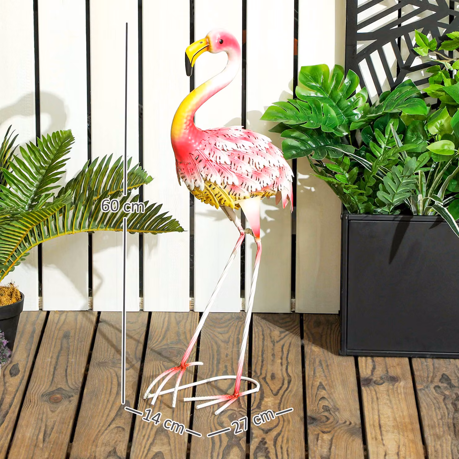 Outsunny Pink Metal Flamingo Garden Statue Ornament with Ground Stakes – 3