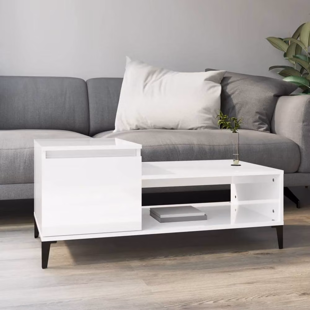 Berkfield Home Modern High Gloss White Coffee Table W/D/H: 100 x 50 x 45 cm – 2