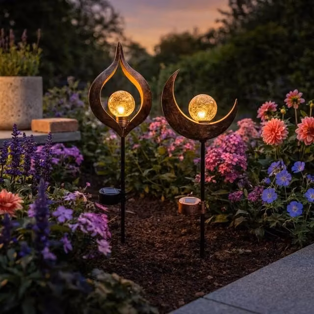 Garden Greatness Lunaria Sun & Moon Solar Stake Light in Bronze with Multicolour LED