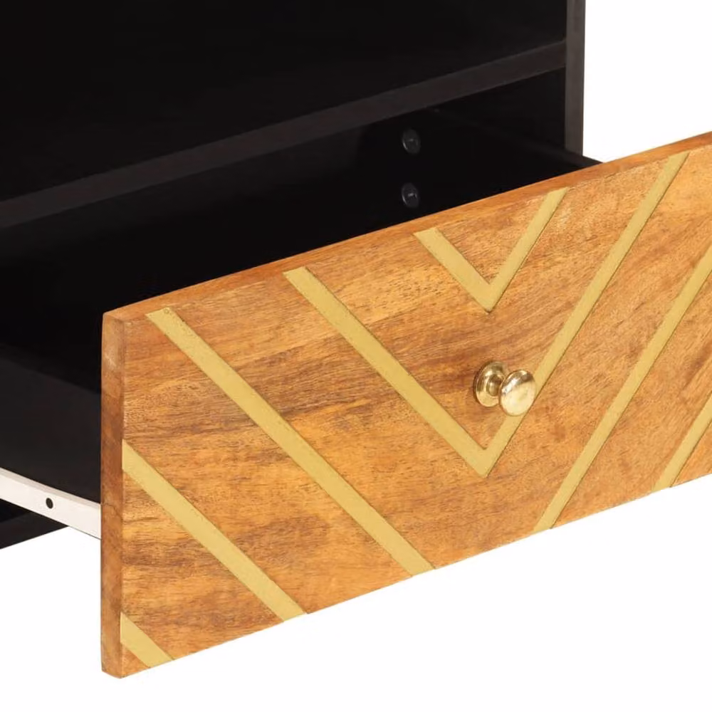 Berkfield Home Modern Geometric TV Cabinet in Brown and Black Solid Mango Wood, W: 80 cm, D: 33.5 cm, H: 46 cm – 7