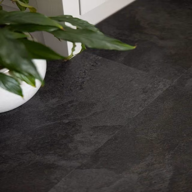 FloorPops Slater Self Adhesive Vinyl Floor Tiles, Dark Grey, Pack of 6 (1.12sqm), W: 30.5 cm, D: 60.96 cm