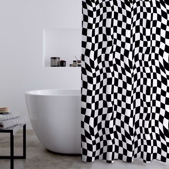Catherine Lansfield Checkerboard Waterproof Shower Curtain in Black and White