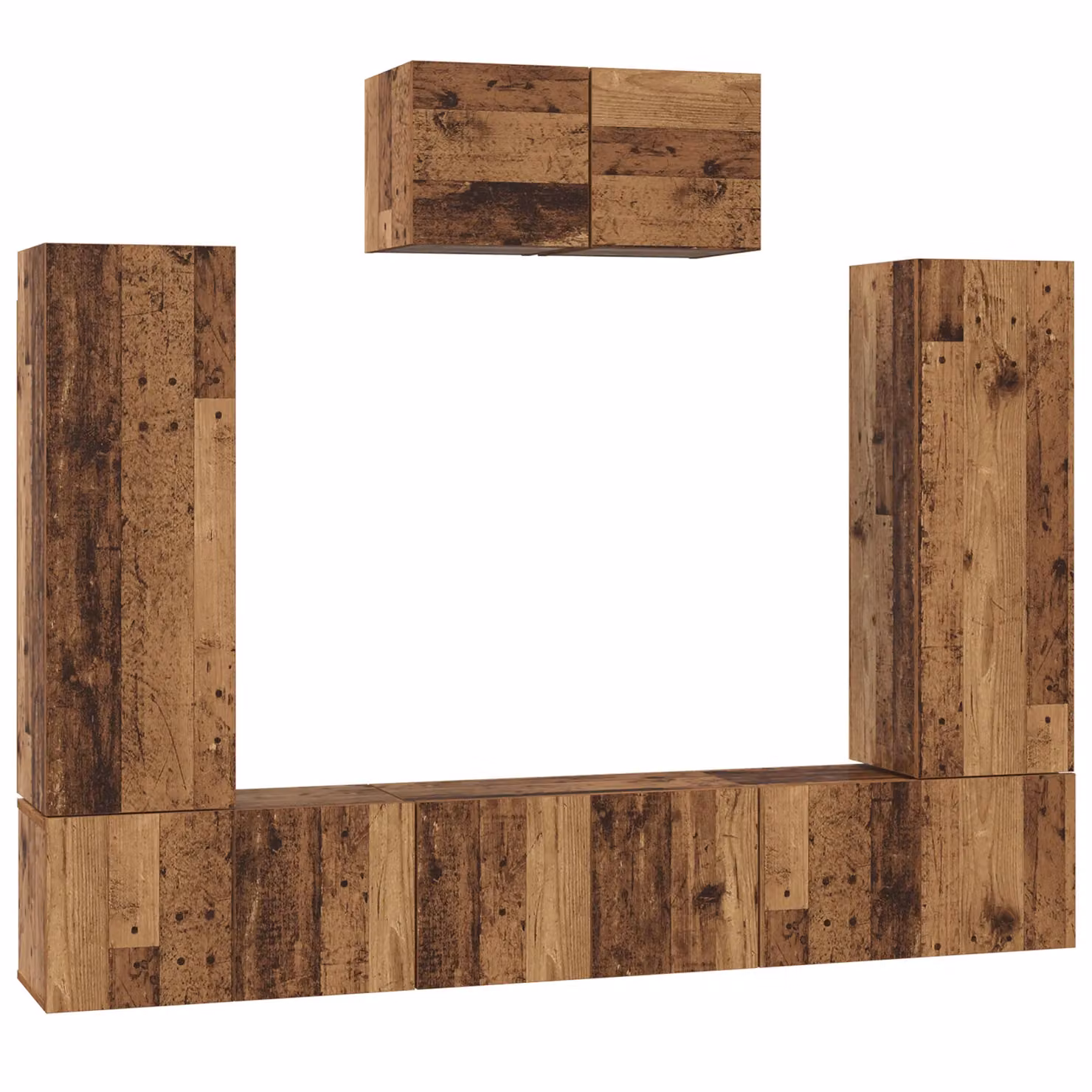 Berkfield Home 7-Piece Modern TV Cabinet Set in Brown Old Wood Finish with Wall-Mounted Shelves and Lowboard – 2
