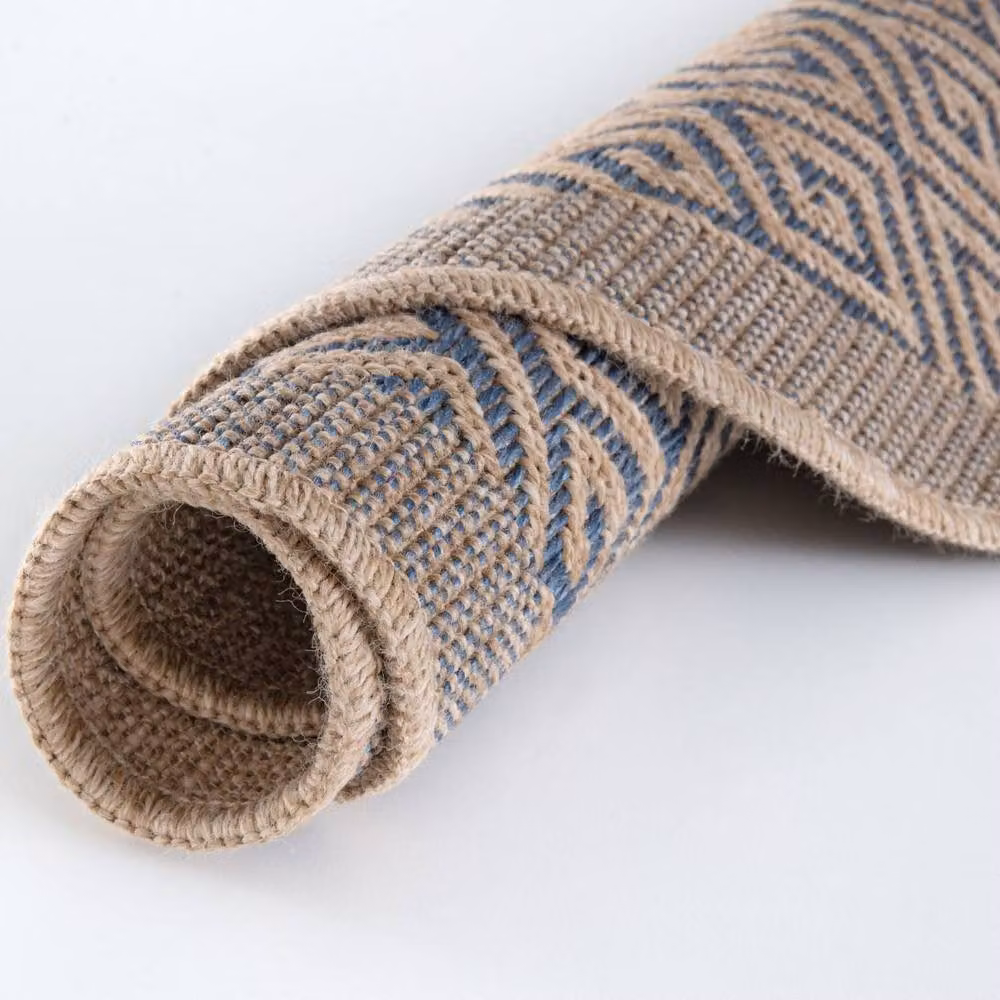 THE RUGS Blue and Beige Greek Key Jute-Look Indoor and Outdoor Rug, W: 200 cm, D: 290 cm – 2