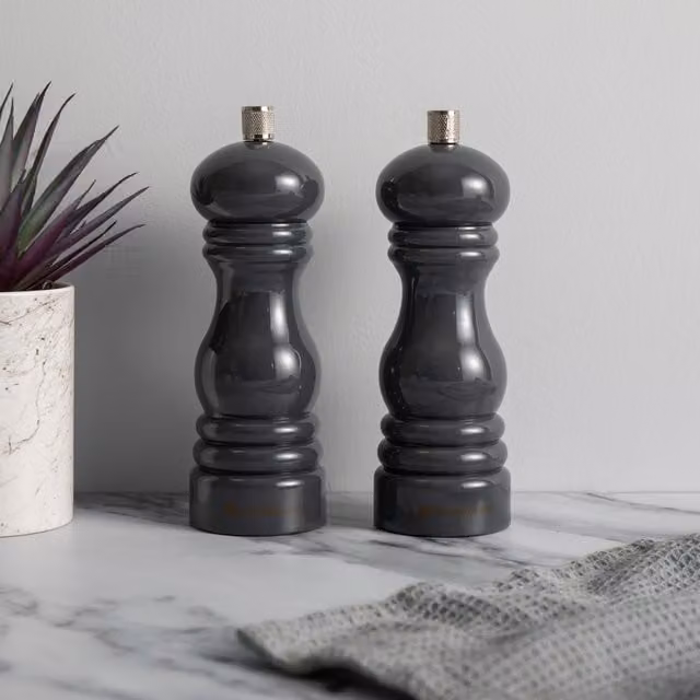 MasterClass Set of 2 Grey Ceramic Manual Capstan Salt or Pepper Mills with Interchangeable Caps