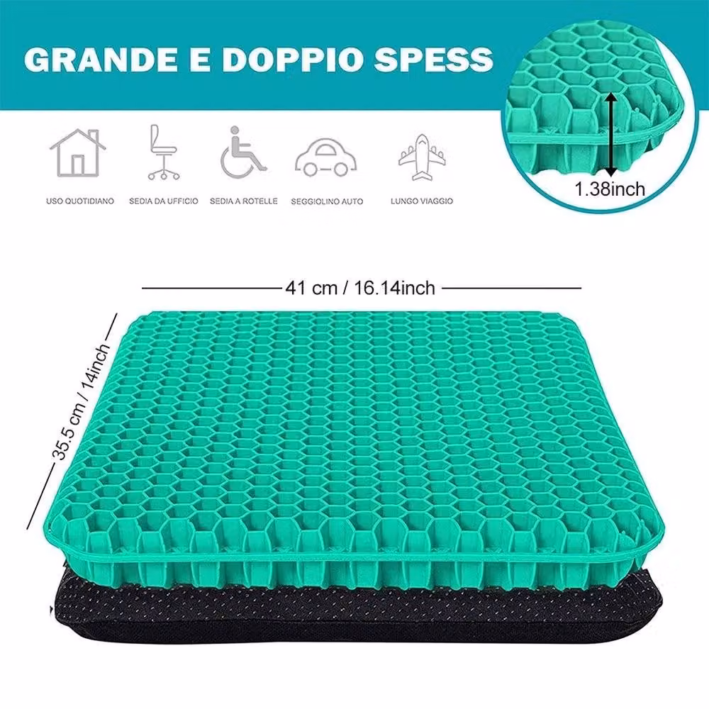 VOGREX Green Gel Seat Cushion with Breathable Soft Pad for Pressure Relief in Car or Office Chairs – 2