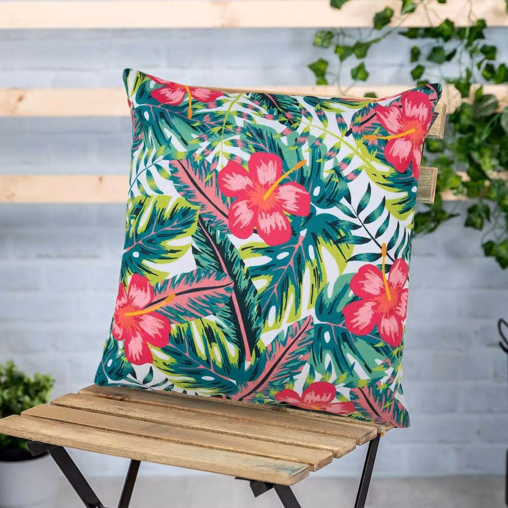 ICON Set of 2 Waterproof Indoor and Outdoor Floral Cushions in Pink and Multicolour, W/D/H: 43 x 43 x 43 cm – 3