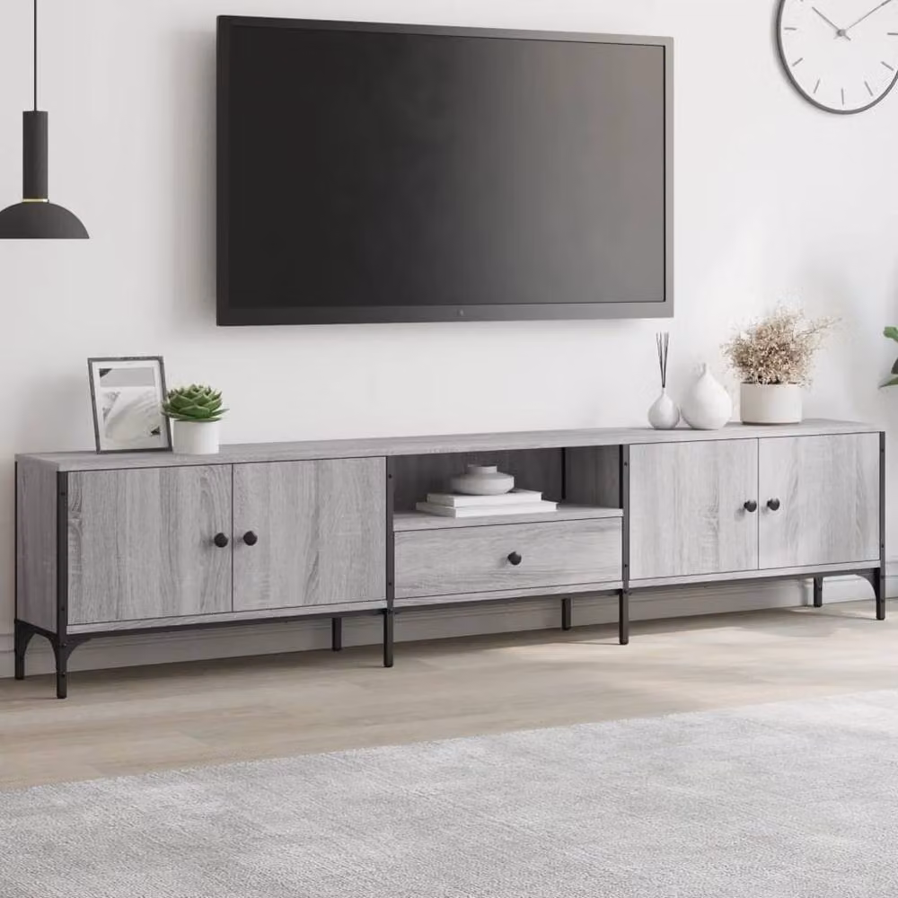 Berkfield Home Modern Grey Sonoma TV Cabinet with Drawer, W: 200 cm, D: 44 cm, H: 44 cm – 2
