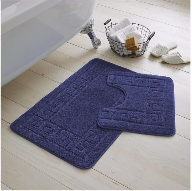 GC GAVENO CAVAILIA 2 Piece Non-Slip Bath Mat and Toilet Pedestal Mat Set in Blue