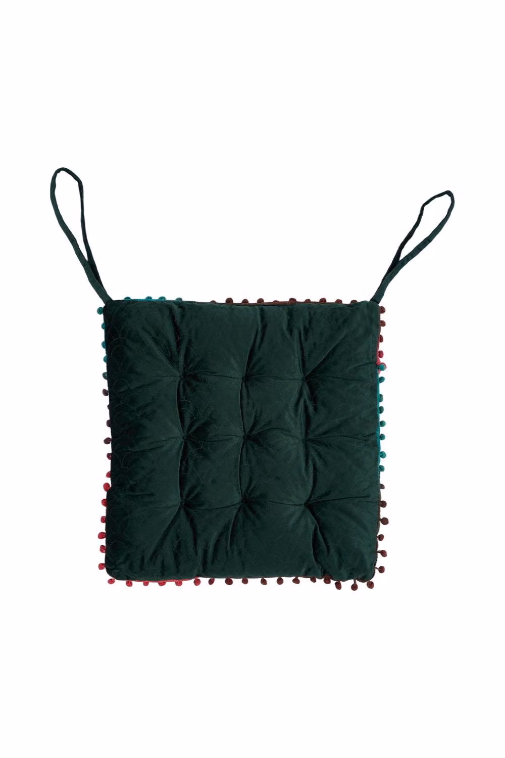 Living and Home Quilted Pom-Pom Trimmed Square Chair Cushion in Green – 5
