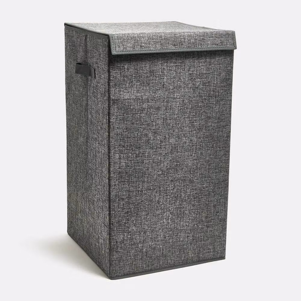 OHS Collapsible Large Laundry Basket with Lid and Handles, Grey, H 66 x W 35 x D 35 cm – 3