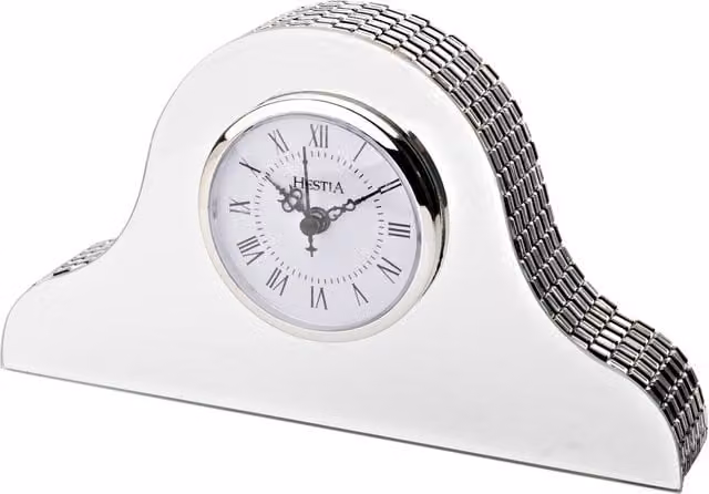 Hestia Napoleon Mantel Clock in Silver with Glass Mirror Detail
