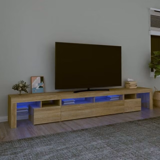 Berkfield Home Modern TV Cabinet with LED Lights in Sonoma Oak Brown, W: 260 cm, D: 40 cm, H: 36.5 cm