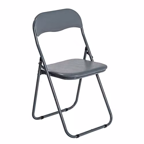 Harbour Housewares Padded Folding Chair in Grey with Synthetic Leather and Metal Frame