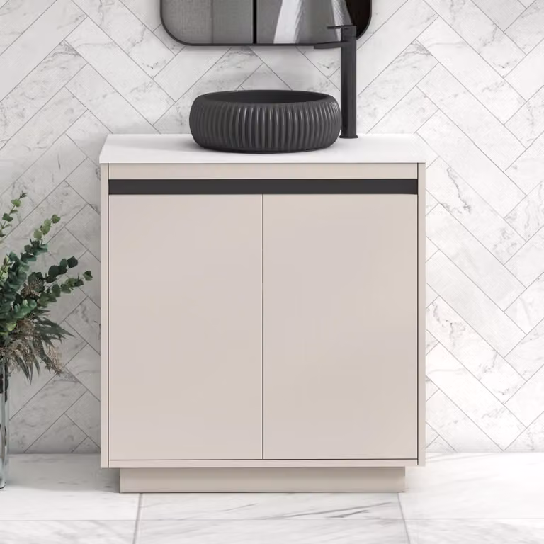 Royal Bathrooms Orion 800mm Warm Taupe Floor Standing 2 Door Vanity Unit with Milan Black Basin and Black Accent Trim