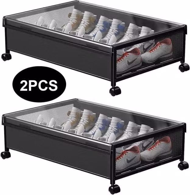 Kelvenix Set of 2 Black Fabric Underbed Storage Organisers with Wheels