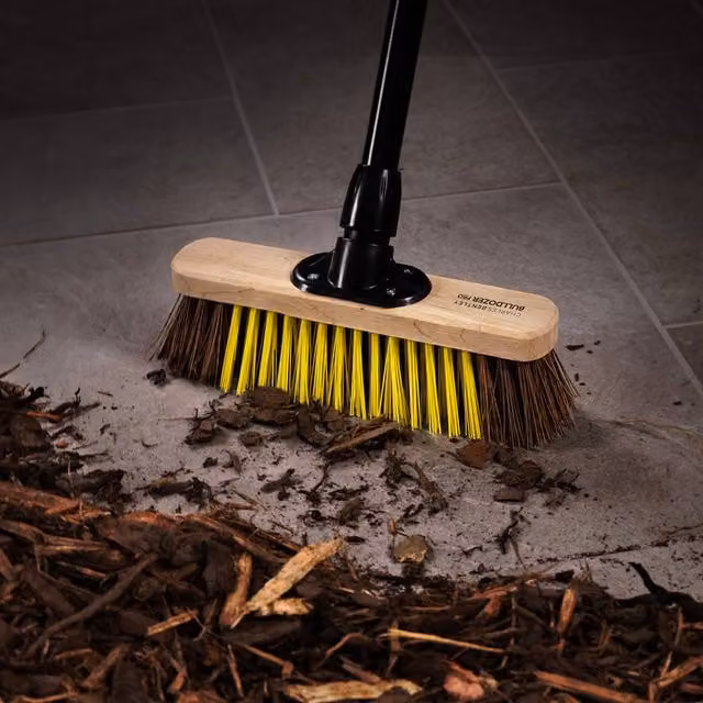 Charles Bentley Bulldozer Pro Heavy Duty 11 inch Dual Fill Broom with Telescopic Handle in Yellow