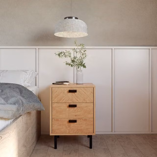 Seconique Modern Geometric Bedside Table in Brown and Black