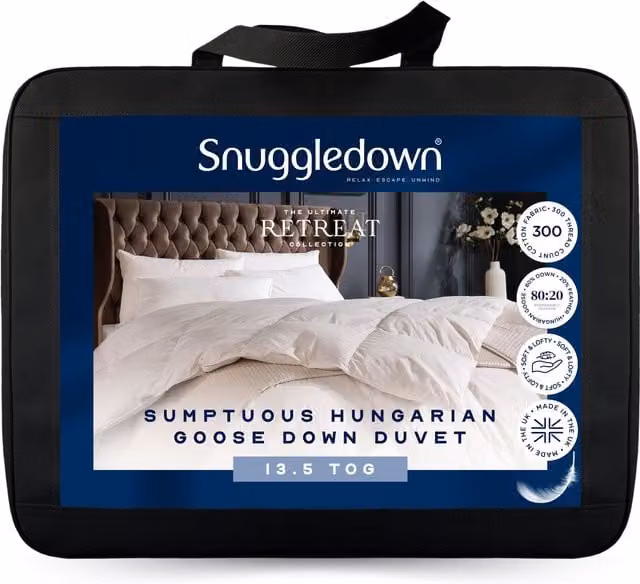 Snuggledown Retreat Hungarian Goose Down 13.5 Tog Winter Duvet in White, Single – 1