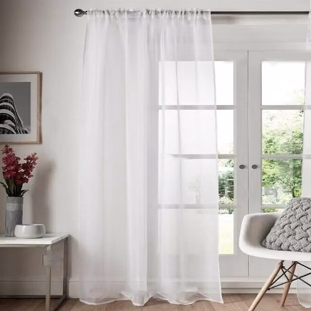 Roseley White Transparent Plain Voile Fabric Panel Curtain with Rod Pocket, Height: 228.6 cm