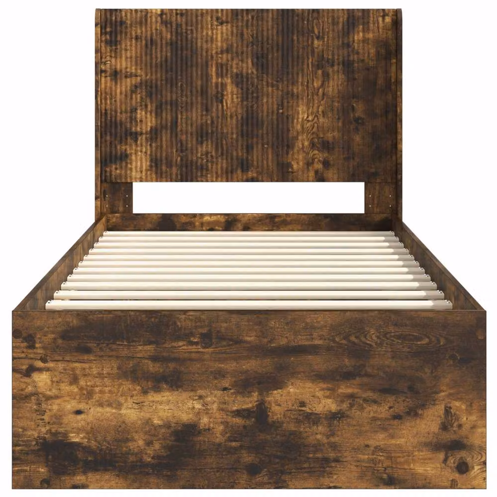 Berkfield Home Modern Bed Frame with Headboard and Side Compartment Storage in Smoked Oak Brown, W: 75 cm, L: 190 cm – 4