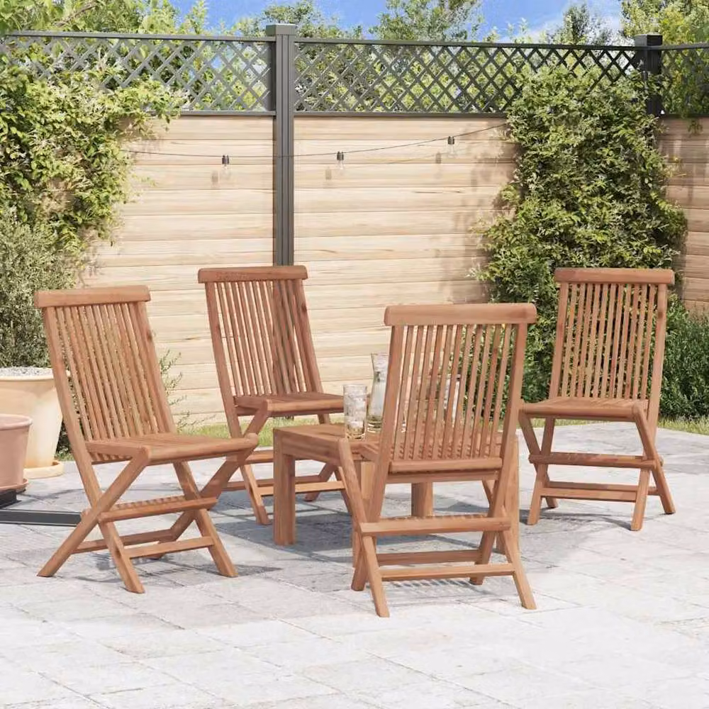 Berkfield Home Set of 4 Folding Garden Chairs in Brown Solid Teak Wood – 2
