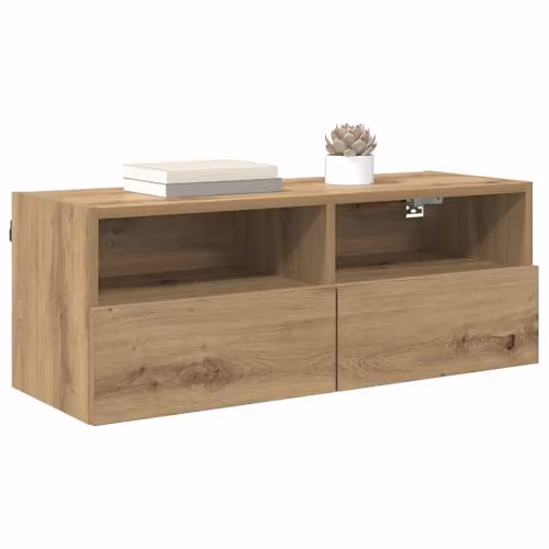 vidaXL Set of 2 Modern Wall-Mounted TV Cabinets in Artisan Oak Brown Engineered Wood