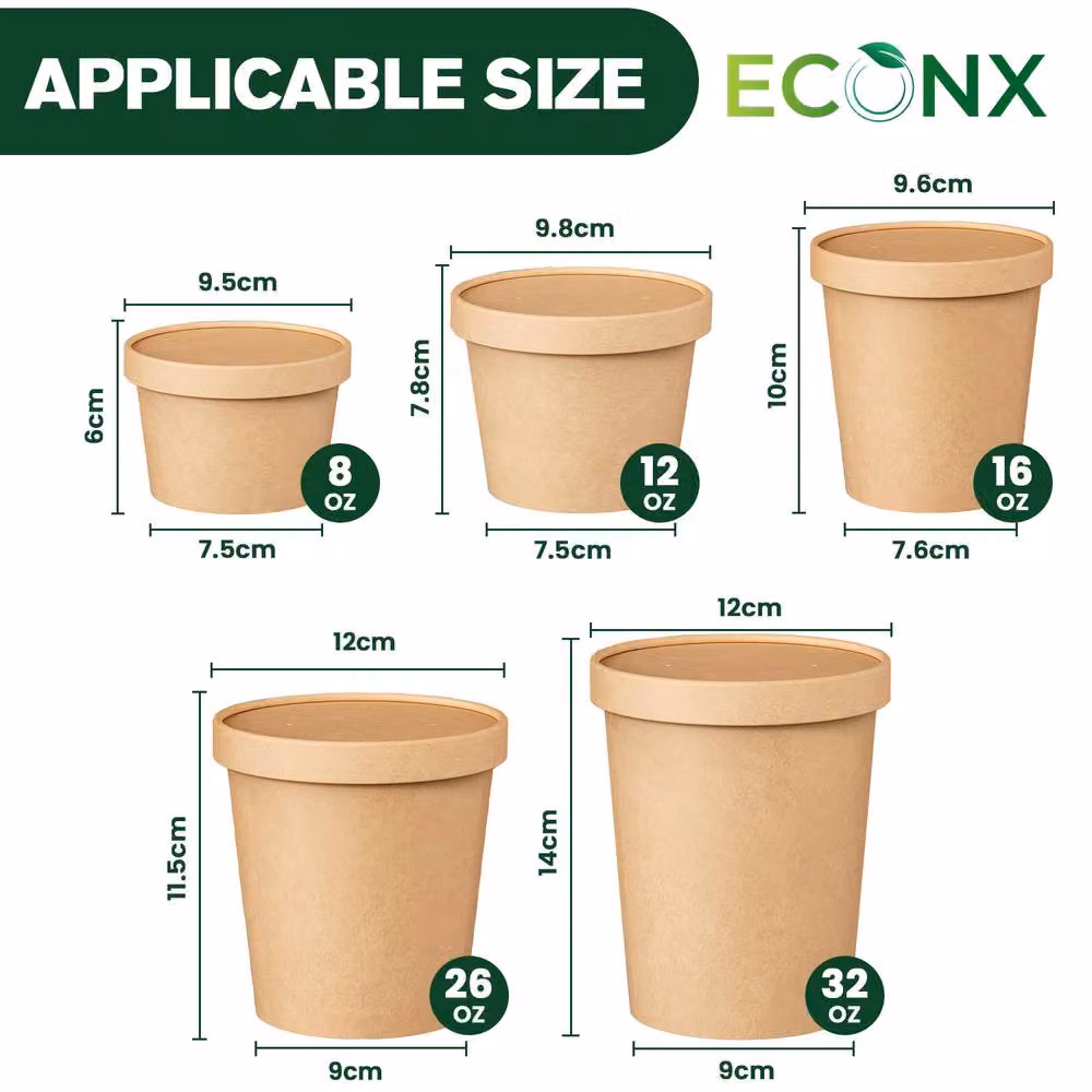 ECONX 100 Pack Brown Disposable Paper Soup Cups and Salad Bowls with Lids, 16oz – 6