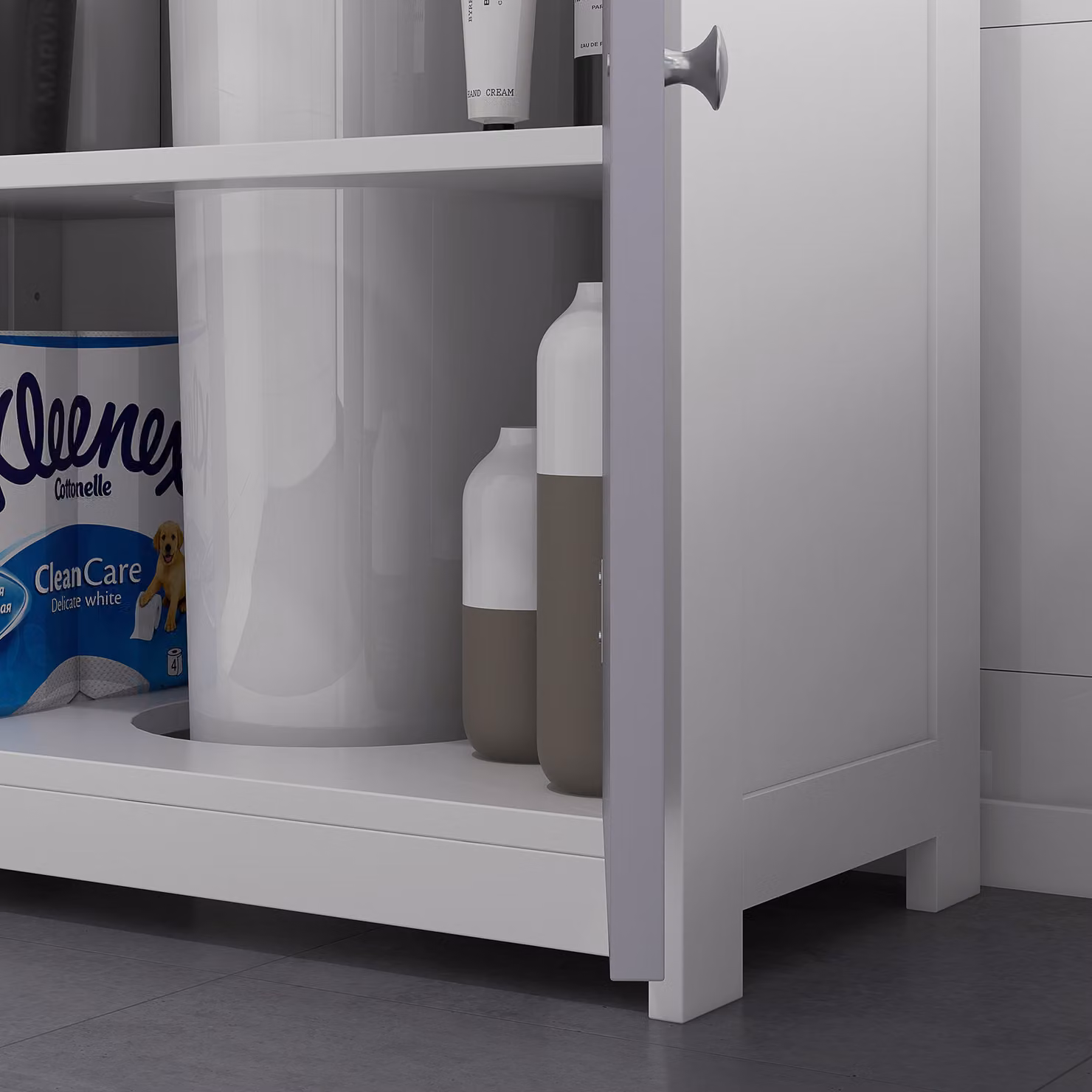 kleankin Vanity Vault Under-Sink Bathroom Storage Cabinet with Adjustable Internal Shelves and Hinged Doors, White and Grey – 3