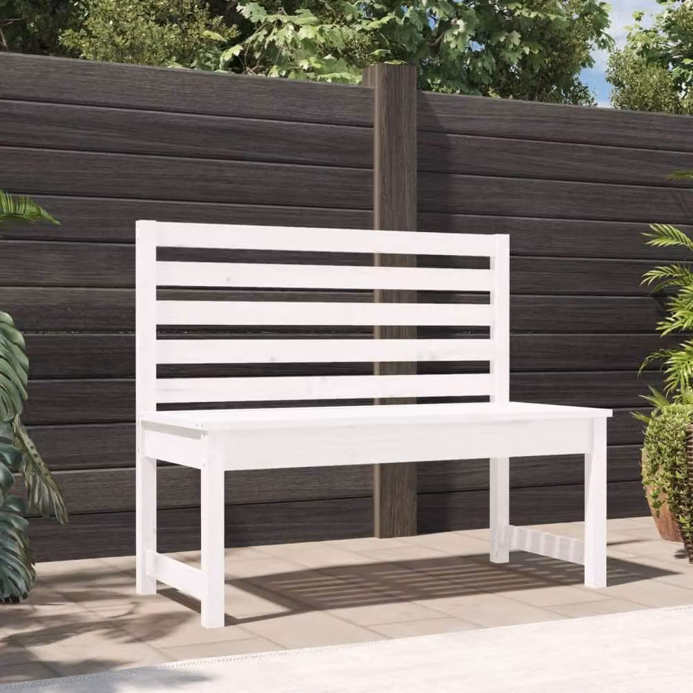 Berkfield Home Classic Garden Bench in White Solid Pine Wood, Width: 109 cm – 2