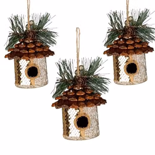 Shatchi 3Pcs Gold Sequin Birdhouse Hanging Christmas Tree Pendants, W/H: 10 x 11 cm – 1