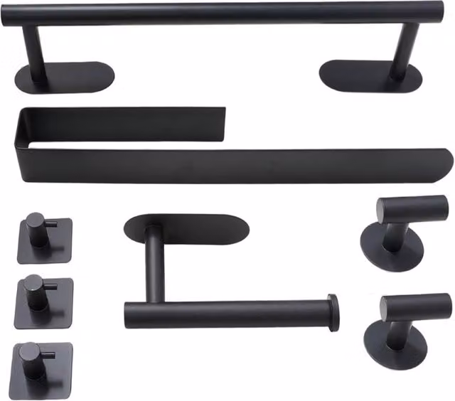 Living and Home 8-Piece 304 Stainless Steel Wall Mounted Bathroom Hardware Set in Black – 1