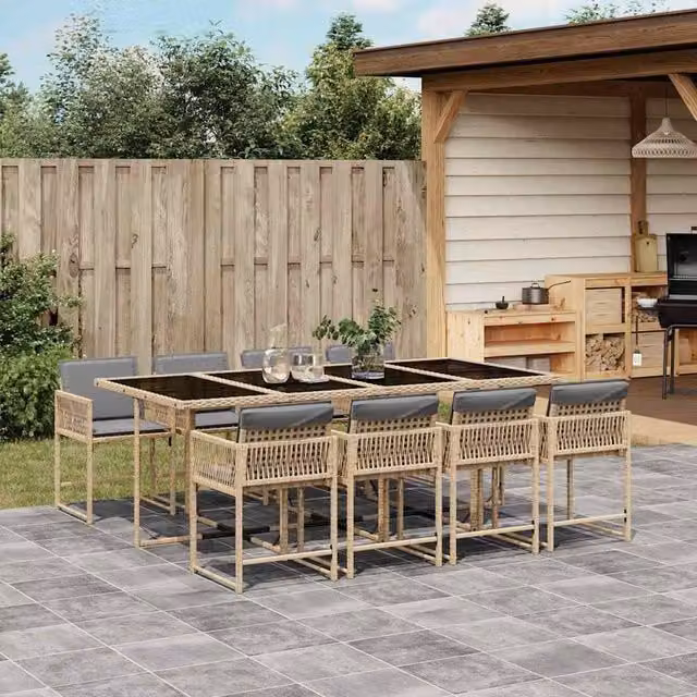 Berkfield Home Garden Dining Set in Beige with Polyrattan and Glass