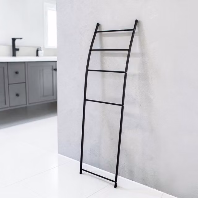 Showerdrape Matt Black Metal Freestanding Bathroom Towel Ladder, W44 x H155 cm
