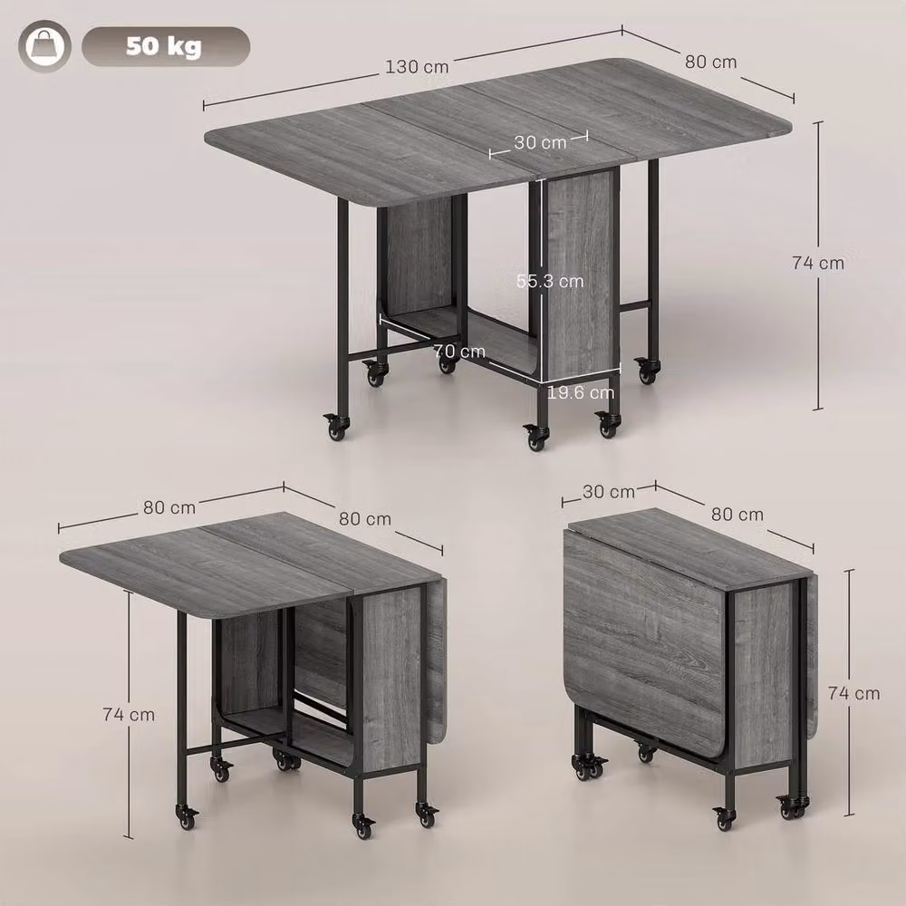 NESTLUNE Grey Mobile Drop Leaf Dining Table with Castors – 2