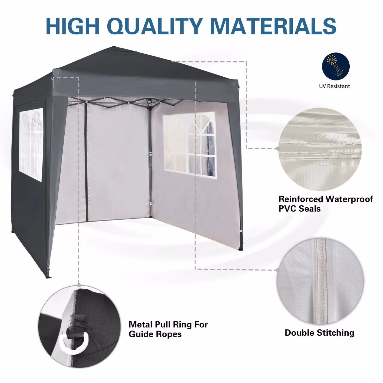 MCC Direct Grey Pop Up Gazebo with Removable Sides and Storage Bag, W/D/H: 200 x 200 x 255 cm – 2