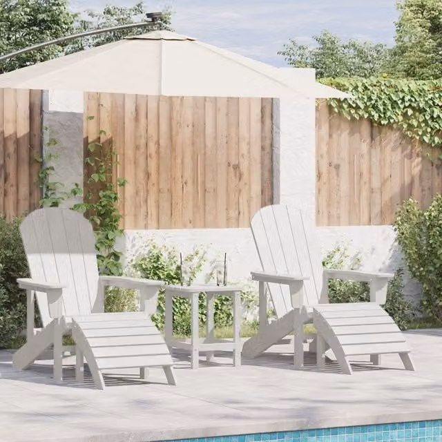 Berkfield Home 3 Piece White HDPE Garden Lounge Set with Armchairs, Coffee Table and Ottoman