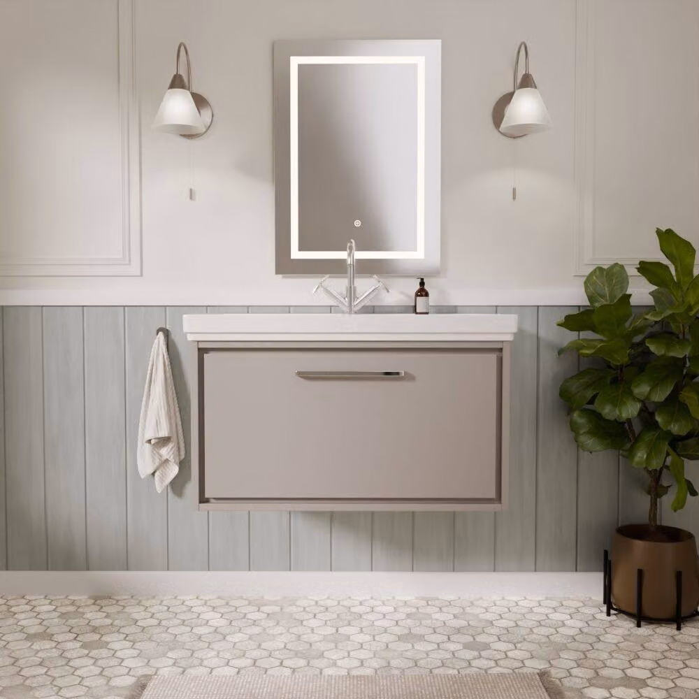 Balterley Modern Wall Hung Single Drawer Bathroom Vanity with Matt Grey Fireclay Basin, Width: 80 cm – 2