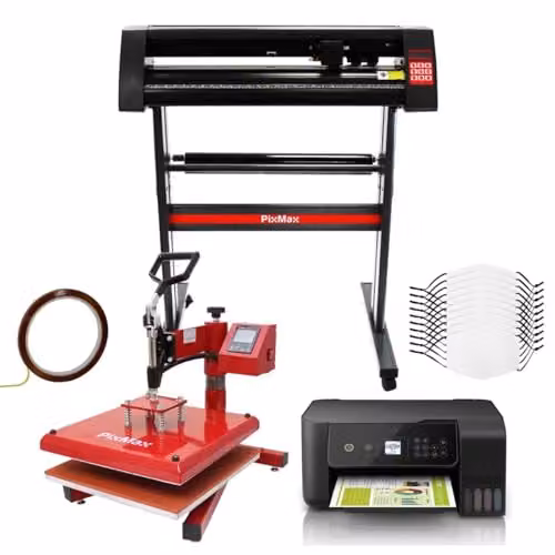 PixMax Sublimation Crafting Kit with 38cm Swing Heat Press, 720mm Vinyl Cutter Plotter, Eco Tank Printer and SignCut Pro Software Subscription – 1